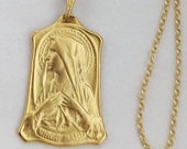 Necklace - Virgin Mary Vintage Medal 18x25mm - 18K Gold Vermeil + 18 Inch Italian 18K Gold Vermeil Chain