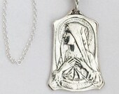Necklace - Virgin Mary Vintage Medal 18x25mm - Sterling Silver + 18 Inch Italian Sterling Silver Chain