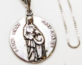 Necklace - Saint Anne and Mary 18mm - Sterling Silver + 18 Inch Italian Sterling Silver Chain