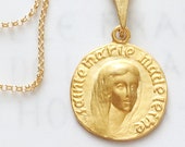 Necklace - Sainte Marie Madeleine 19mm - 18K Gold Vermeil + 18 inch Italian 22K Gold Vermeil Chain