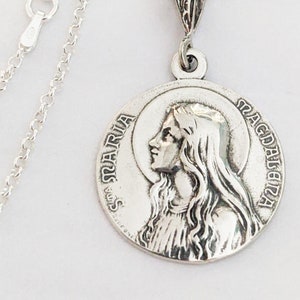 Sta Maria Magdalena 24mm Necklace, Sterling Silver, Mary of Magdala Pendant, 18 Inch Italian Sterling Silver Chain