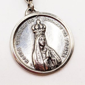 Necklace - Our Lady of Fátima Medal 29mm - Sterling Silver + 18 Inch Italian 2mm Sterling Silver Rolo Chain
