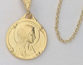 Necklace - Blessed Mother / Our Lady of Lourdes 15mm - 18K Gold Vermeil + 18 Inch Italian 18K Gold Vermeil Chain