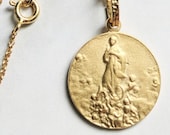 Mary Magdalene Carried by Angels 20mm, 18K Gold Vermeil Italian Chain Pendant, Guardian Angels, Catholic Saint Medal
