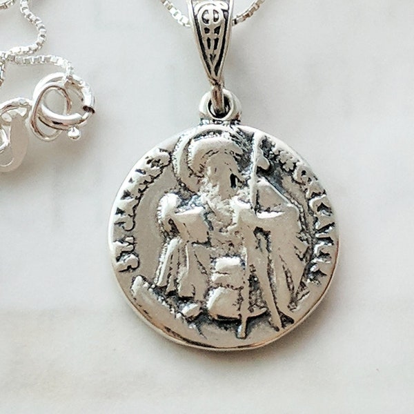 Necklace - St James the Greater 18mm - Sterling Silver + 18 Inch Italian Sterling Silver Chain