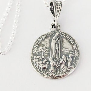 Collar - Nuestra Señora de Fátima 16 mm - Plata de Ley + Cadena de Plata de Ley Italiana de 18 Pulgadas