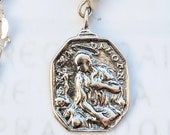 Necklace - Rare Antique S Magda OPN and Pieta 18x27.5mm + 20 inch Sterling Silver Box Chain