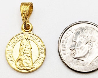 Tiny Sainte Sarah & Saintes Maries Medal 14mm, 18K Gold Vermeil, Sara-la-Kâli Romani Saint Medal, Saint Jewelry