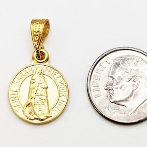 Tiny Sainte Sarah & Saintes Maries Medal 14mm, 18K Gold Vermeil, Sara-la-Kâli Romani Saint Medal, Saint Jewelry