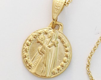 Sainte Thérèse and her ROSES Necklace 16.5mm - 18K Gold Vermeil + 18 Inch Italian 18K Gold Vermeil Chain