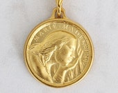 Necklace - Marie Madeleine 18K Gold Vermeil Medal - 17.5mm + 18 inch Italian 18K Gold Vermeil Chain