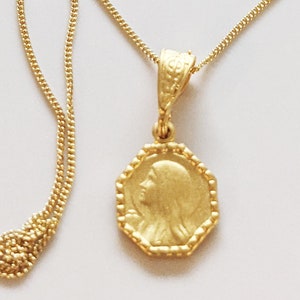 Necklace - Tiny Mary of Magdala with Alabaster Jar 10x12mm - 18K Gold Vermeil + 18 Inch Italian 18K Gold Vermeil Chain