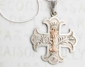 Necklace - Antique 1st Holy Communion dated 1886 - Sterling Silver + 18 inch Sterling Silver Chain