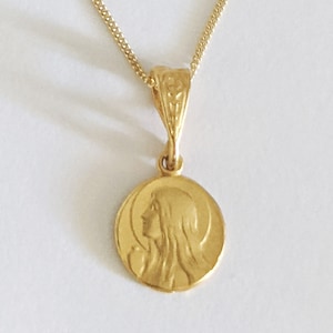 Necklace - Tiny Mary of Magdala Medal w/ Alabaster Jar 10mm - 18K Gold Vermeil + 18 inch Italian 18K Gold Vermeil Chain
