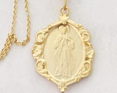 Necklace - Divine Mercy / Jesus I Trust In You! 21x30mm - 18 K Gold Vermeil + 18 inch 18K Gold Vermeil Chain