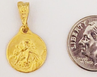 Medal - Tiny St Anthony & Baby Jesus 13mm - 18K Gold Vermeil