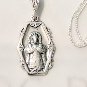 Necklace - Tiny Infant Jesus of Prague 13x21mm - Sterling Silver + 18 Inch Italian Sterling Silver Chain