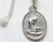 Necklace - Sainte Magdeleine 20x28.5mm - Sterling Silver + 18 Inch Italian Sterling Silver Chain