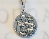 Necklace - St Joseph & Child Jesus 18.5mm - Sterling Silver + 18 Inch Sterling Silver Chain