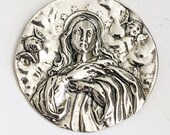 Mary Magdalene Carried by Angels 39mm, Sterling Silver Pendant, Guardian Angels, Catholic Saint Medal