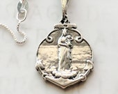 Necklace - Notre Dame de la Garde Sterling Silver 19X25mm + 18" Italian Sterling Silver Chain