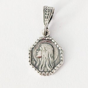 Medal - Tiny Mary of Magdala w/ Alabaster Jar 10x12mm - Sterling Silver