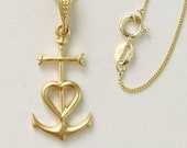 Camargue Cross Pendant Necklace, 18K Gold Vermeil, Anchor Cross Necklace, Saintes Maries, Spiritual, Faith Cross Necklace - 14x26mm
