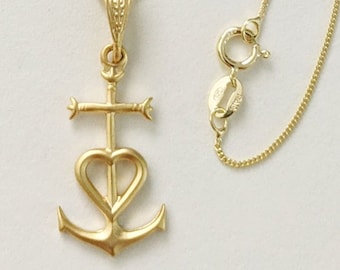 Camargue Cross Pendant Necklace, 18K Gold Vermeil, Anchor Cross Necklace, Saintes Maries, Spiritual, Faith Cross Necklace - 14x26mm