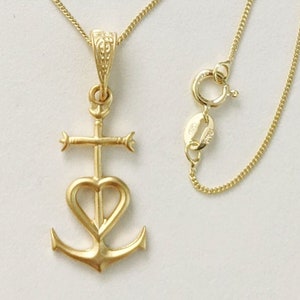 Collier croix de Camargue, or vermeil 18 carats, collier croix ancre, Saintes Maries, spirituel, collier croix foi - 14 x 26 mm