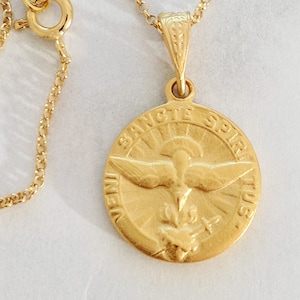 Necklace - Holy Spirit 18K Gold Vermeil 17.5mm + 18 Inch Italian 18K Gold Vermeil Chain