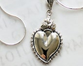 Necklace - Sacred Heart of Jesus 18x27mm - Sterling Siilver + 18 Inch Sterling Silver Chain