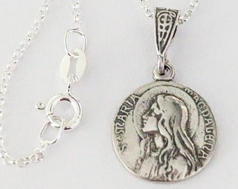 Ketting - Sta Maria Magdalena 15 mm - sterlingzilver + 18 inch Italiaanse sterlingzilveren ketting