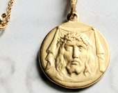 Necklace - Holy Face of Jesus 17.5mm - 18K Gold Vermeil + 18 Inch Italian 18K Gold Vermeil Chain