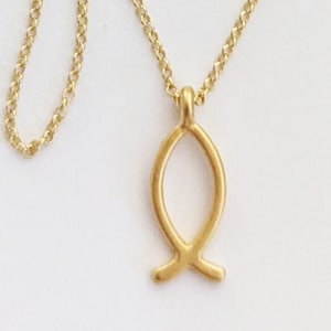 Necklace - JESUS FISH [Ichthys] 8x20mm - 18K Gold Vermeil + 18 Inch 18K Gold Vermeil Chain