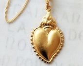 Necklace - Sacred Heart of Jesus 18x27mm - 18K Gold Vermeil + 18 Inch Italian 18K Gold Vermeil Chain