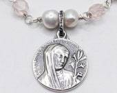 Bracelet - St Catherine of Siena 20.5mm Freshwater Pearl & Crystal, Tiny Gold Heart - Sterling Silver