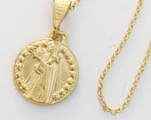 Sainte Thérèse and her ROSES Necklace 16.5mm - 18K Gold Vermeil + 18 Inch Italian 18K Gold Vermeil Chain