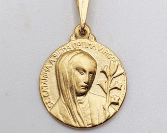 Medal - St Catherine of Siena 20.5mm - 18K Gold Vermeil