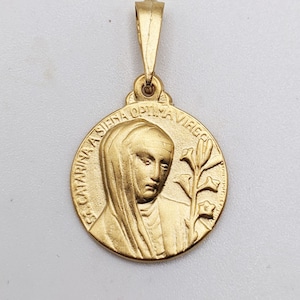 Medal - St Catherine of Siena 20.5mm - 18K Gold Vermeil