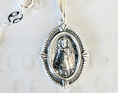 Necklace - Infant Jesus of Prague / Sacred Heart 17x25mm - Sterling Silver + 18 Inch Italian Sterling Silver Chain