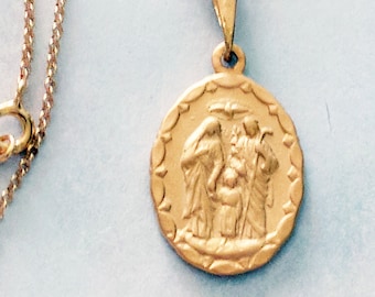 Necklace - Holy Family of Nazareth 18x27mm - 18K Gold Vermeil + 18 Inch Italian 18K Gold Vermeil Chain