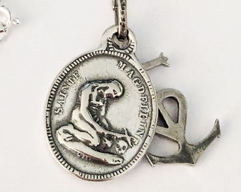 St Mary Magdalene & Camargue Cross - Sterling Silver + 18 Inch Italian Sterling Silver Chain