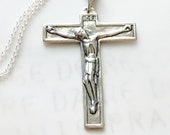 Necklace - French Crucifix 26x35mm - Sterling Silver + 18 Inch Italian Sterling Silver Chain