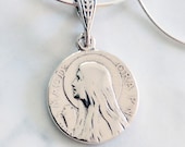 Necklace - Mary of Magdala & Alabaster Jar 15mm - Sterling Silver + 18 Inch Italian Sterling Silver Snake Chain