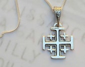 Necklace - Jerusalem Cross 14x16mm - Sterling Silver + 18 inch Sterling Silver Italian Chain