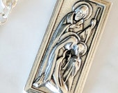 Necklace - Rare Antique Holy Family 14x33mm - Sterling Silver + 18 Inch Italian Sterling Silver Chain