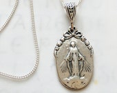 Small Miraculous Medal Necklace 12.5x20mm, Sterling Silver, 18 Inch Italian Sterling Silver Chain