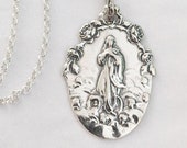 Mary Magdalene Carried by Angels 22x32mm, Sterling Silver Italian Chain Pendant, Guardian Angels, Catholic Saint Medal