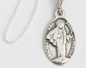 Our Lady of Medjugorje, Queen of Peace 14.5x25mm Sterling Silver Medal + 18 Inch Sterling Silver Italian Chain