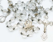 Rosary - Antique Clear French Lead Crystal - French Sterling Silver Crucifix and Center + Mary of Magdala Medal
